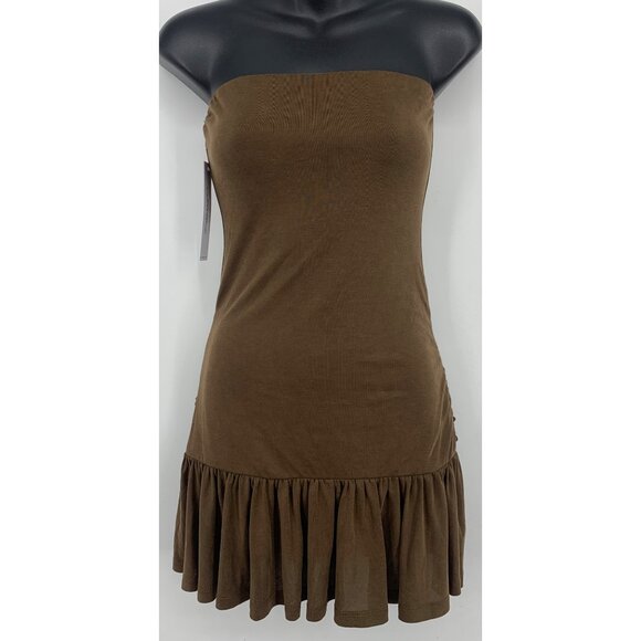 Princess Polly Size 4 Love Chocolate Brown Strapless Ruffle Hem Mini Dress New - Picture 1 of 8